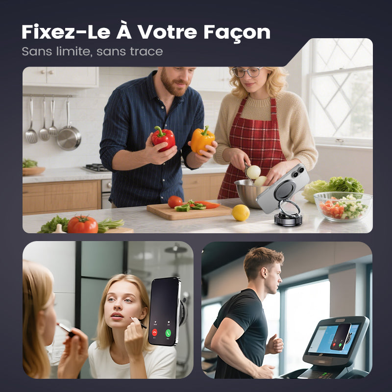 MagniHold™ – Support Téléphone Magnétique avec Ventouse Réglable à 360°