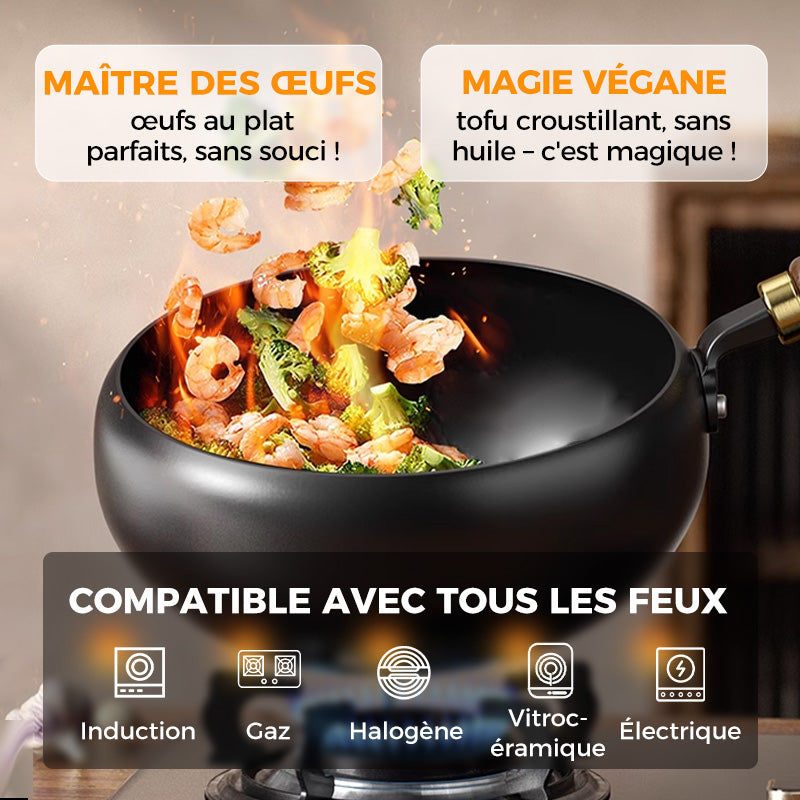 FeuVrai™ – Poêle Wok en Fonte Artisanale
