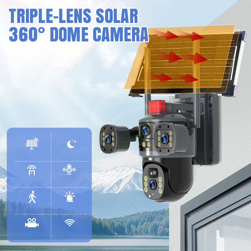 Vigilis™ – Caméra de Surveillance Solaire 720° à Triple Objectif