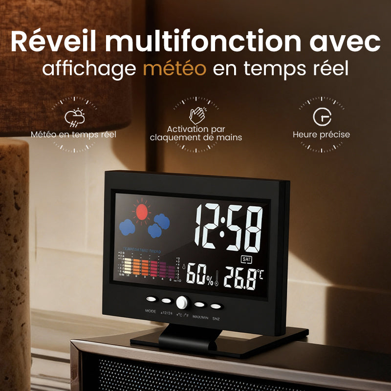 ClimaGlow™ – Station Météo Intelligente avec Affichage LED & Fonctions Polyvalentes