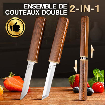 Boisora DuoCut™ – Ensemble de Couteaux 2-en-1 à Manche en Bois