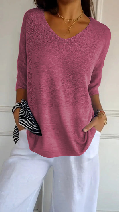 Lunéria™ Top Col V – Élégance Simple & Confort Léger