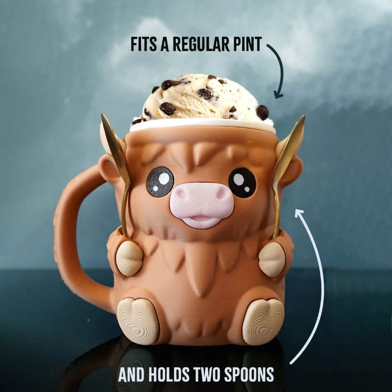 MooMelt™ – Le Support à Gobelet de Glace de la Petite Vache des Hautes Terres