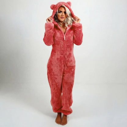 Cozynoa™ Combinaison à capuche en teddy – Confort ultime pour les journées froides