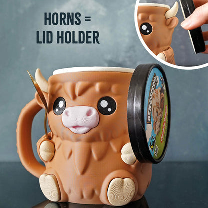 MooMelt™ – Le Support à Gobelet de Glace de la Petite Vache des Hautes Terres
