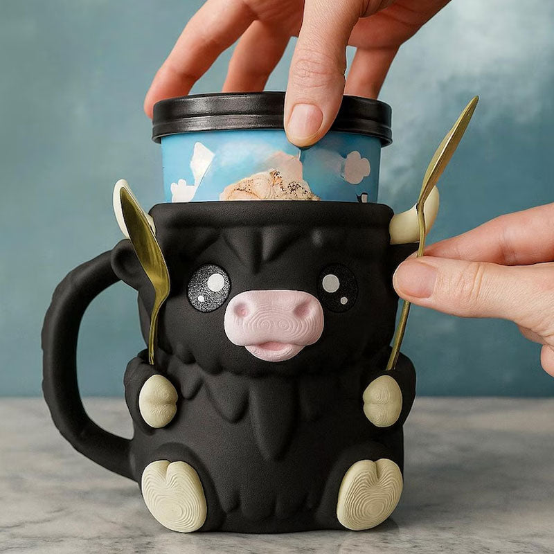 MooMelt™ – Le Support à Gobelet de Glace de la Petite Vache des Hautes Terres