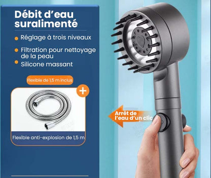 AuréaFlow™ – Pomme de Douche Pressurisée Multi-Jets avec Filtration