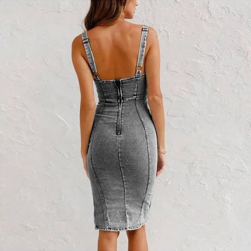 Deniméra™ Robe en jean à col en U
