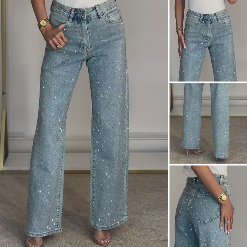 LumièreÉclat™ – Jean Droit Orné de Strass Haute Brillance