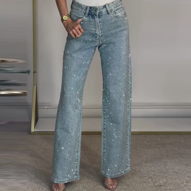 LumièreÉclat™ – Jean Droit Orné de Strass Haute Brillance