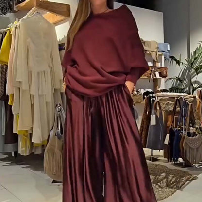 SERAVIA™ | Ensemble élégant en tweed à deux pièces avec encolure Bardot
