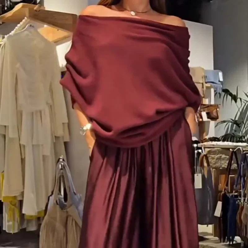 SERAVIA™ | Ensemble élégant en tweed à deux pièces avec encolure Bardot