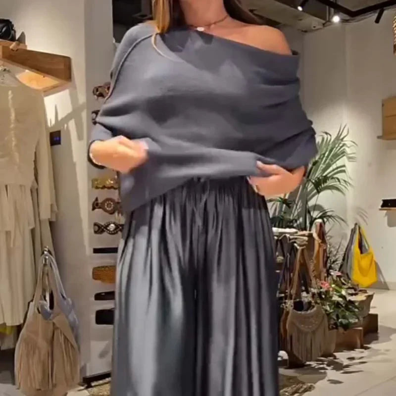 SERAVIA™ | Ensemble élégant en tweed à deux pièces avec encolure Bardot