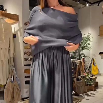 SERAVIA™ | Ensemble élégant en tweed à deux pièces avec encolure Bardot
