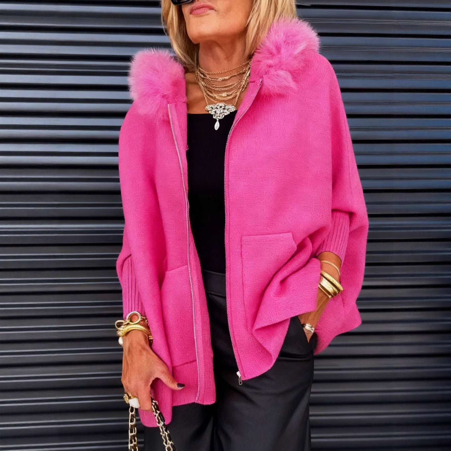 Fuchsia - Poncho en cache-cœur pour une élégance sans effort