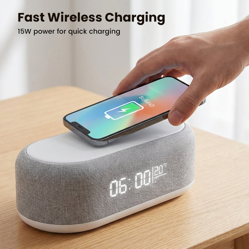 Nexivox™ - station de recharge slim 6-en-1 avec haut-parleur et horloge