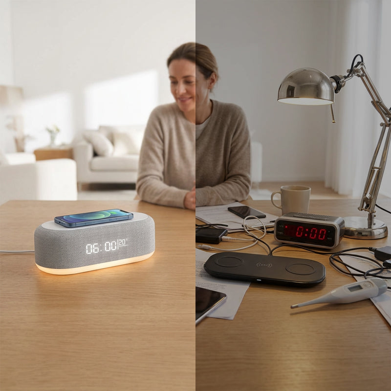 Nexivox™ - station de recharge slim 6-en-1 avec haut-parleur et horloge