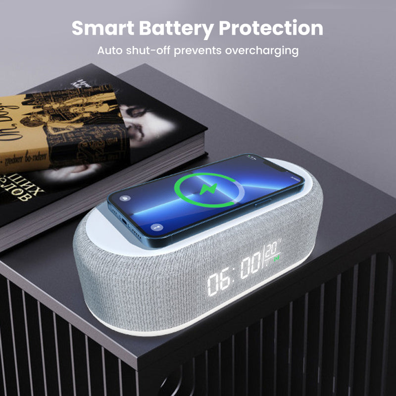 Nexivox™ - station de recharge slim 6-en-1 avec haut-parleur et horloge